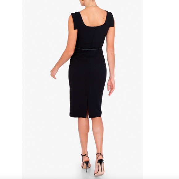Black Halo Classic Jackie O Black Sheath Dress, Size 8, Asymmetrical, Belt - Picture 9 of 9